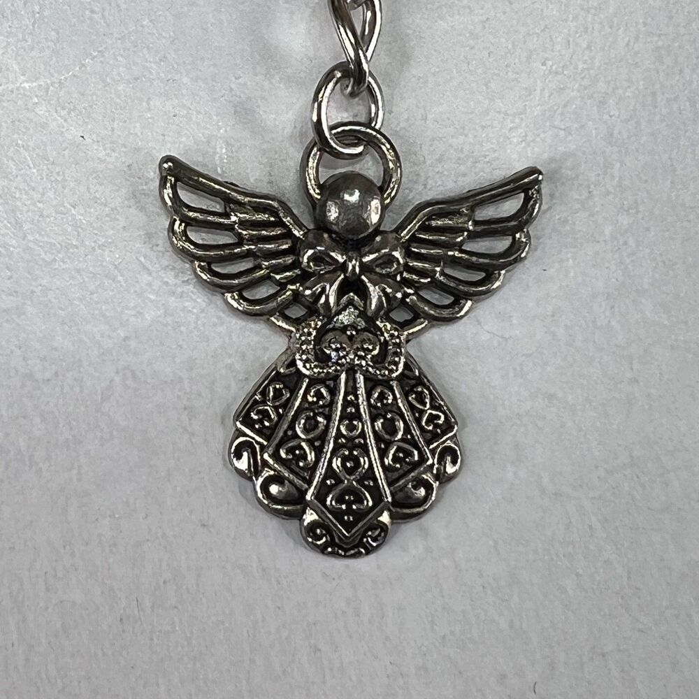 Vintage Silver Filigree Guardian Angel Keychain Religious Keychain Keyring 1"